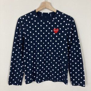 PLAY COMME Des GARCONS Polka Dot Spotted Long Sleeve Women's Medium Navy Cut Tag